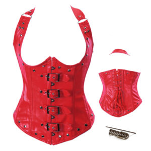 Leather Steel Boned Buckle Cupless Underbust Rivet Corset