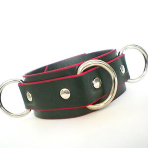Leather Bondage Collar With 3-D Rings