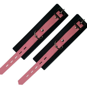 Black/Pink Leather Cuffs With Connector