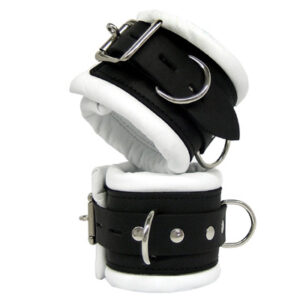 Padded Cuffs in White/Black Leather