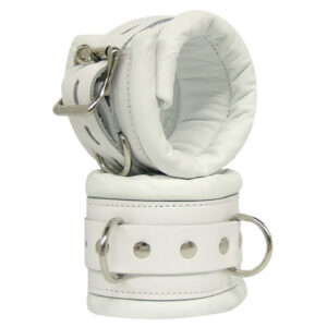 Padded Bondage Cuffs in White Leather