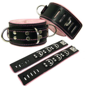 Pink Leather Piping Cuffs
