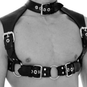 Black Leather Neck Collar Men's Chest Body Harness