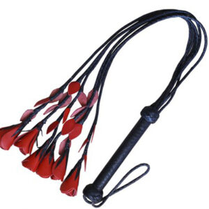 Black and Red Leather Rose Tipped Flogger